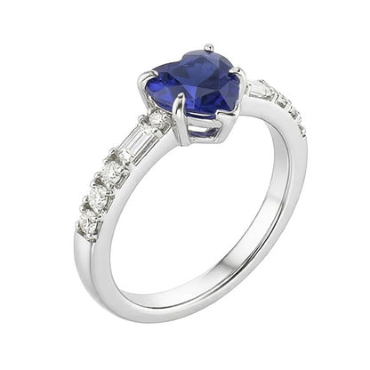 Gemstone Heart Sapphire Ring Baguette & Princess Natural Earth Mined Diamonds 2.50 Carats