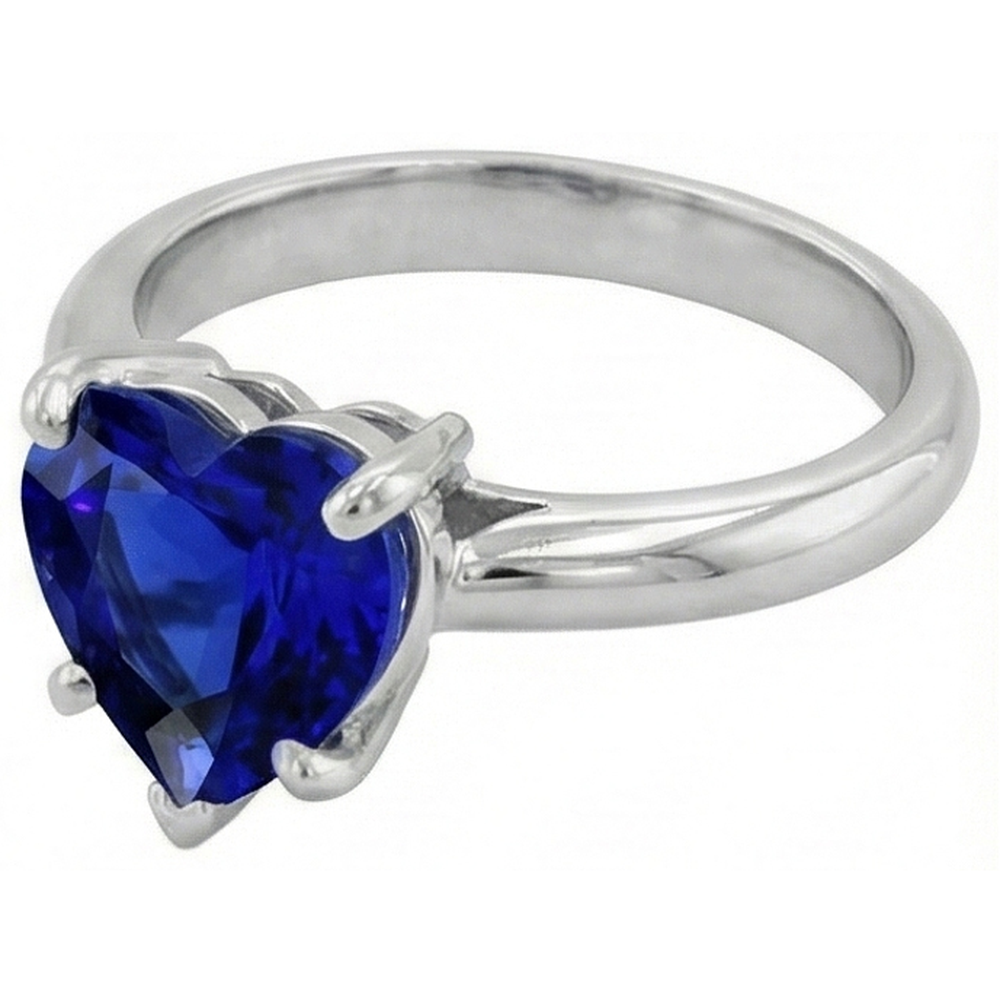 Natural Real ( Not Lab Grown )  Gemstone Heart Solitaire Prong Set Ceylon Sapphire Ring 2.50 Carats