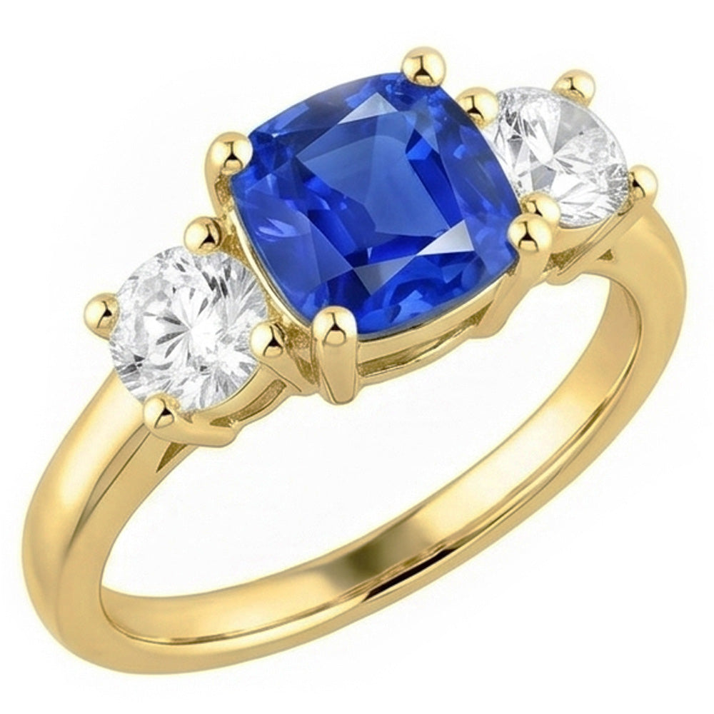 Gemstone Jewelry 3 Stone Cushion Sapphire Natural Earth Mined Diamond Ring 4.50 Carats