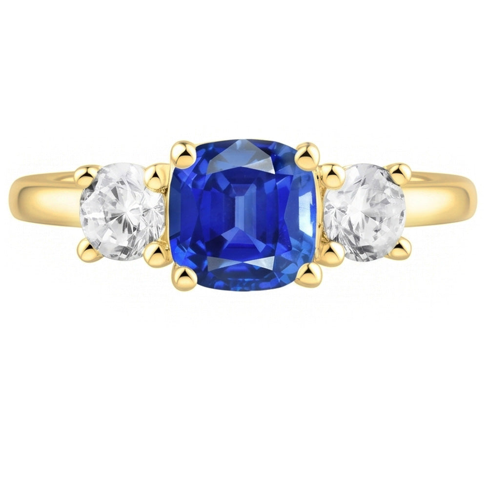 Gemstone Jewelry 3 Stone Cushion Sapphire Natural Earth Mined Diamond Ring 4.50 Carats