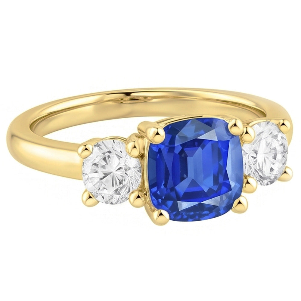 Gemstone Jewelry 3 Stone Cushion Sapphire Natural Earth Mined Diamond Ring 4.50 Carats