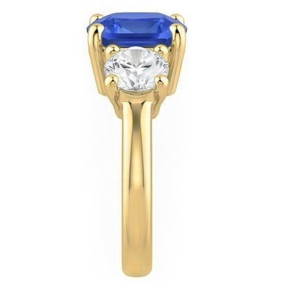 Gemstone Jewelry 3 Stone Cushion Sapphire Natural Earth Mined Diamond Ring 4.50 Carats