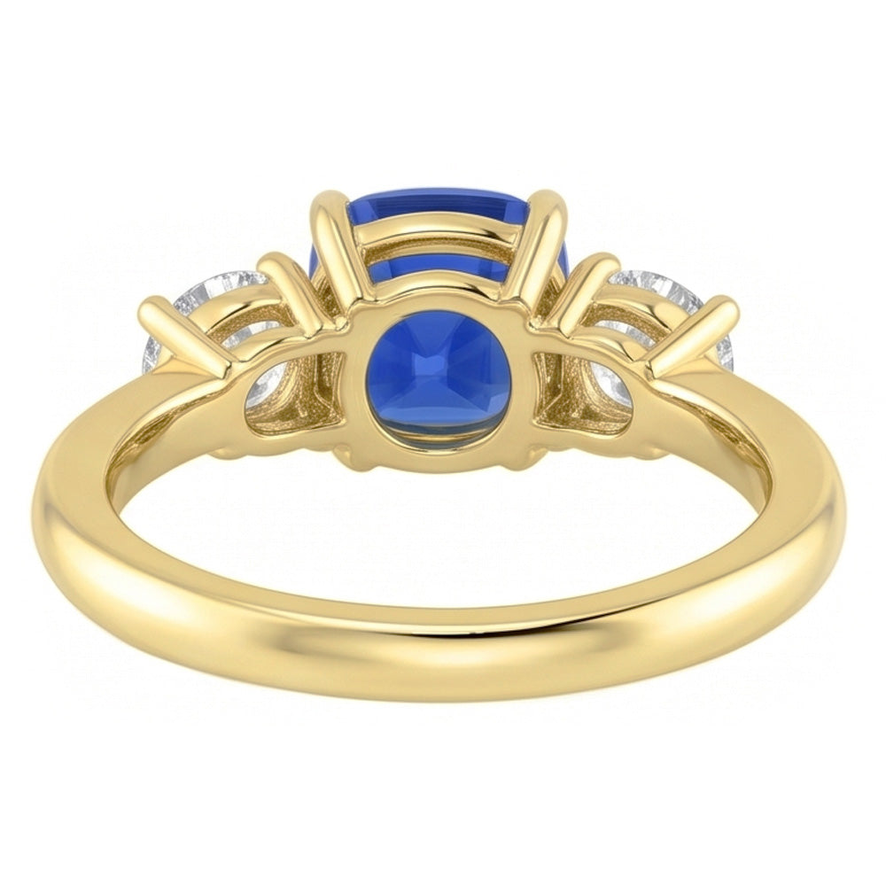 Gemstone Jewelry 3 Stone Cushion Sapphire Natural Earth Mined Diamond Ring 4.50 Carats