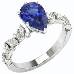 Natural Sapphire Ring 3ct - White Gold 14K