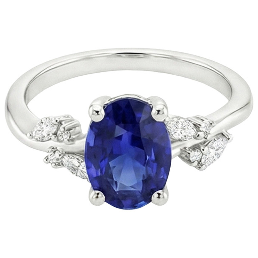 Gemstone Jewelry Blue Sapphire Ring & Natural Earth Mined Diamonds 4.50 Carats