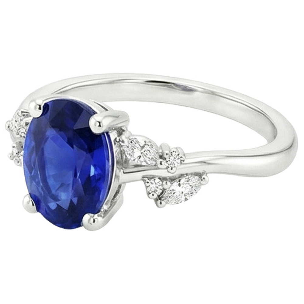 Gemstone Jewelry Blue Sapphire Ring & Natural Earth Mined Diamonds 4.50 Carats