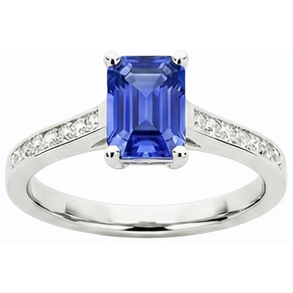 Gemstone Jewelry Ceylon Sapphire Ring Channel Set Natural Earth Mined Diamonds 2 Carats