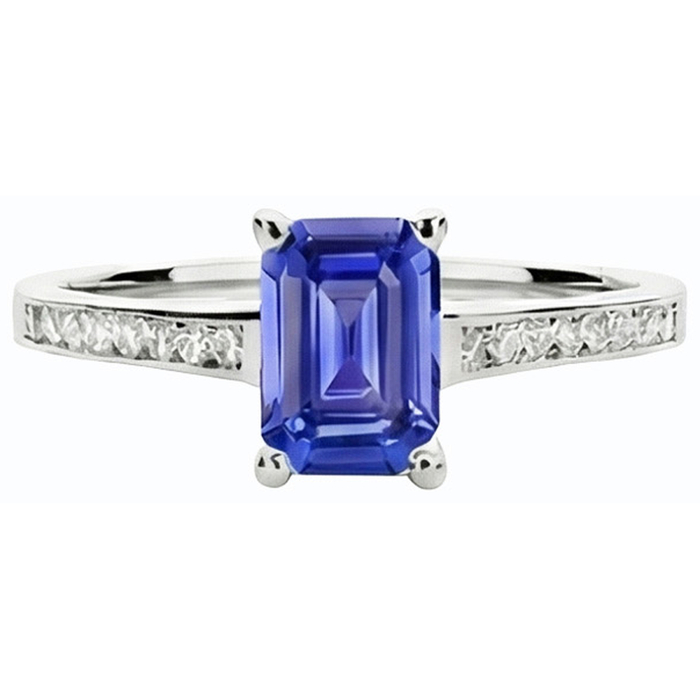 Gemstone Jewelry Ceylon Sapphire Ring Channel Set Natural Earth Mined Diamonds 2 Carats