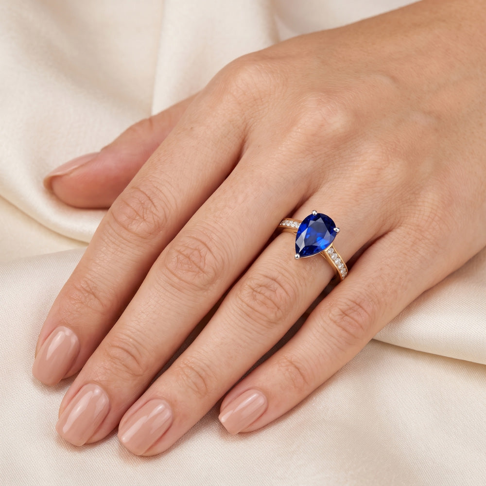 Gemstone Jewelry Ceylon Sapphire Ring Channel Set Natural Earth Mined Diamonds 4 Carats
