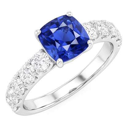 Gemstone Jewelry Cushion Ceylon Sapphire Ring 3 Carats Natural Earth Mined Diamonds