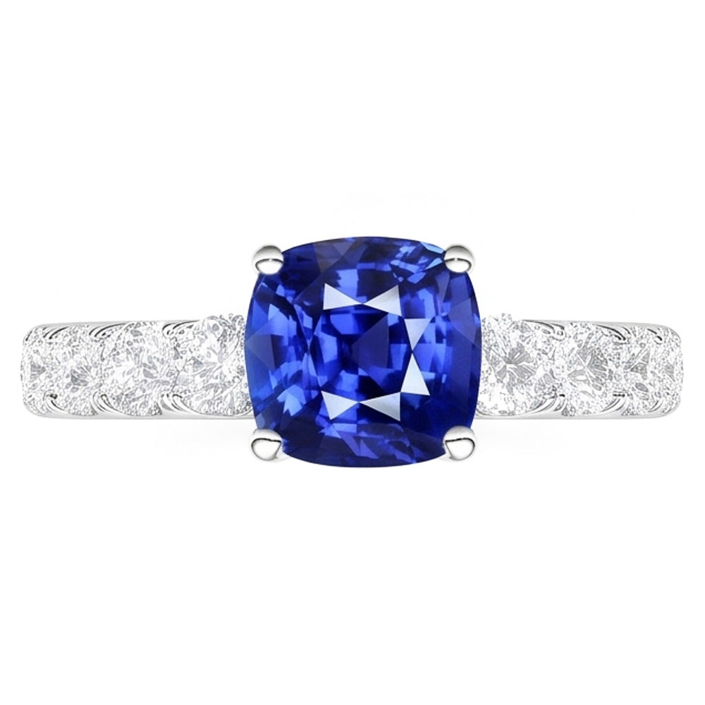 Gemstone Jewelry Cushion Ceylon Sapphire Ring 3 Carats Natural Earth Mined Diamonds