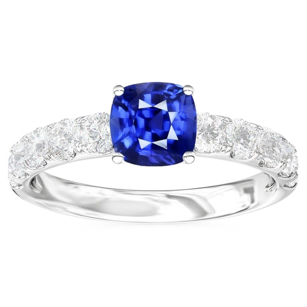 Gemstone Jewelry Cushion Ceylon Sapphire Ring 3 Carats Natural Earth Mined Diamonds