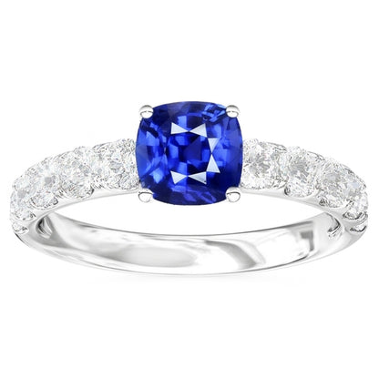 Gemstone Jewelry Cushion Ceylon Sapphire Ring 3 Carats Natural Earth Mined Diamonds