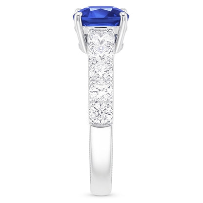 Gemstone Jewelry Cushion Ceylon Sapphire Ring 3 Carats Natural Earth Mined Diamonds