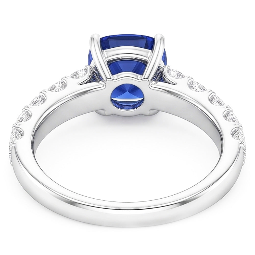Gemstone Jewelry Cushion Ceylon Sapphire Ring 3 Carats Natural Earth Mined Diamonds