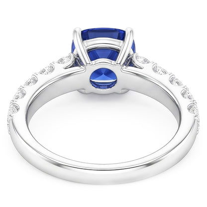 Gemstone Jewelry Cushion Ceylon Sapphire Ring 3 Carats Natural Earth Mined Diamonds
