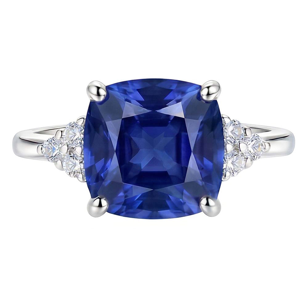 Gemstone Jewelry Cushion Sapphire Ring 2.50 Carats Small Round Natural Earth Mined Diamond