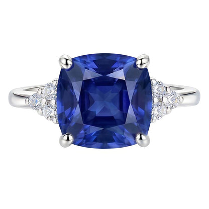 Gemstone Jewelry Cushion Sapphire Ring 2.50 Carats Small Round Natural Earth Mined Diamond