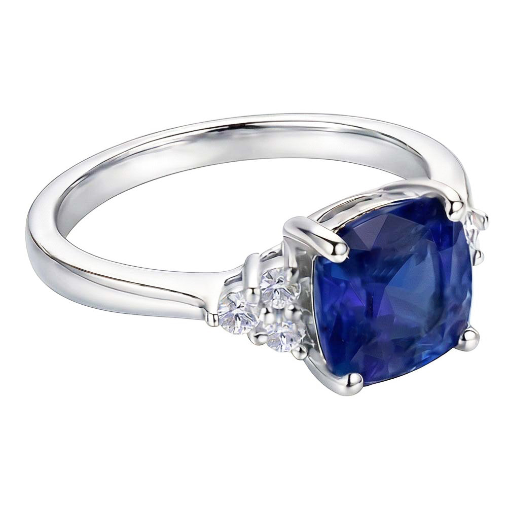 Gemstone Jewelry Cushion Sapphire Ring 2.50 Carats Small Round Natural Earth Mined Diamond
