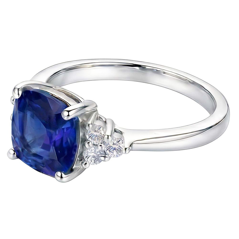 Gemstone Jewelry Cushion Sapphire Ring 2.50 Carats Small Round Natural Earth Mined Diamond