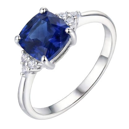 Gemstone Jewelry Cushion Sapphire Ring 2.50 Carats Small Round Natural Earth Mined Diamond