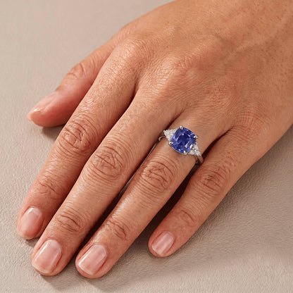 Gemstone Jewelry Cushion Sapphire Ring 2.50 Carats Small Round Natural Earth Mined Diamond