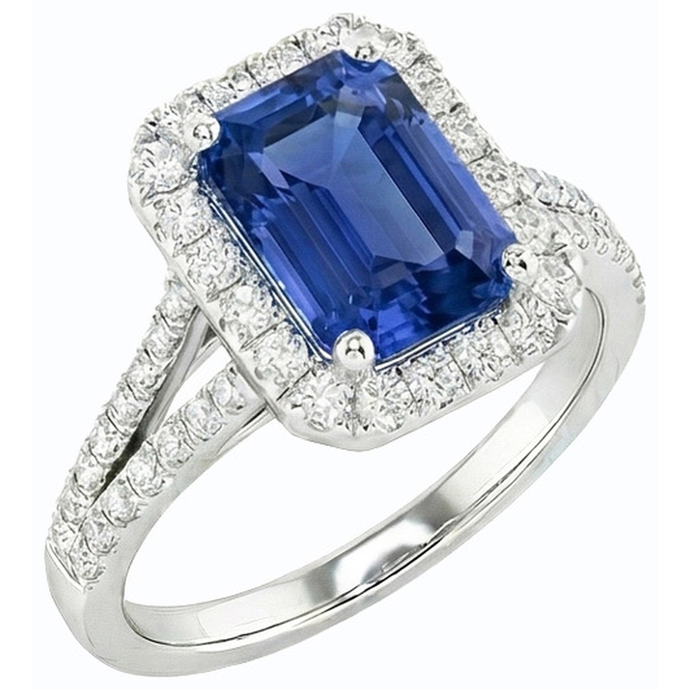 Gemstone Jewelry Halo Sri Lankan Sapphire Natural Earth Mined Diamond Ring 4.50 Carats