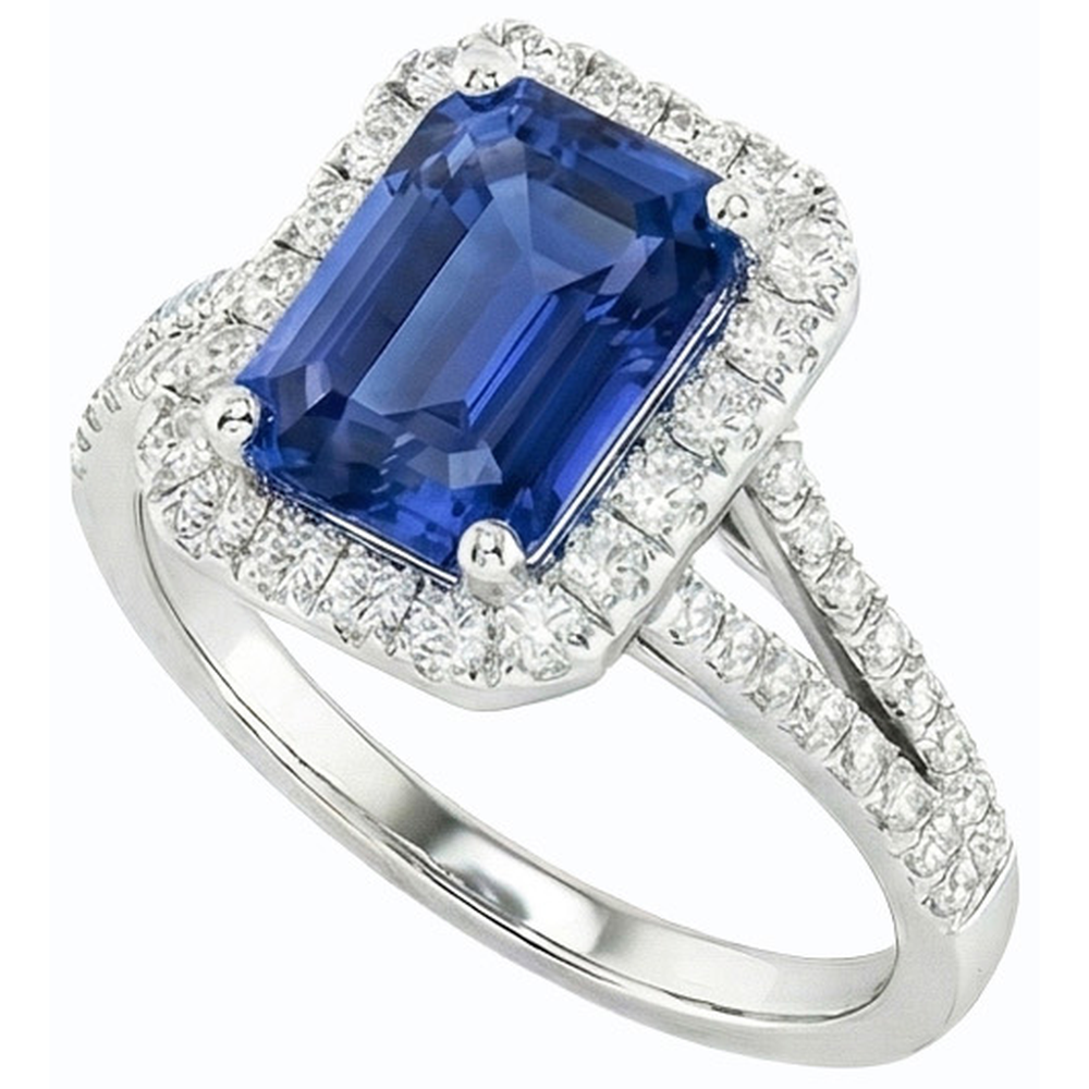 Gemstone Jewelry Halo Sri Lankan Sapphire Natural Earth Mined Diamond Ring 4.50 Carats