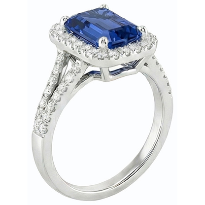 Gemstone Jewelry Halo Sri Lankan Sapphire Natural Earth Mined Diamond Ring 4.50 Carats