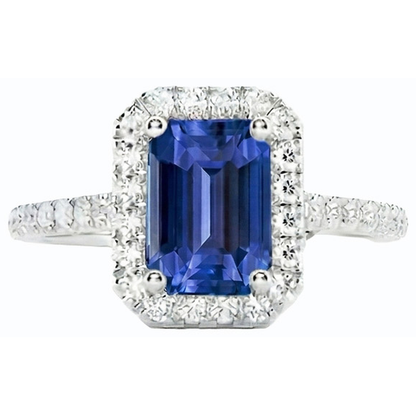 Gemstone Jewelry Halo Sri Lankan Sapphire Natural Earth Mined Diamond Ring 4.50 Carats