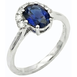 Gemstone Jewelry Oval Blue Sapphire & Natural Earth Mined Diamond Ring 2.50 Carats