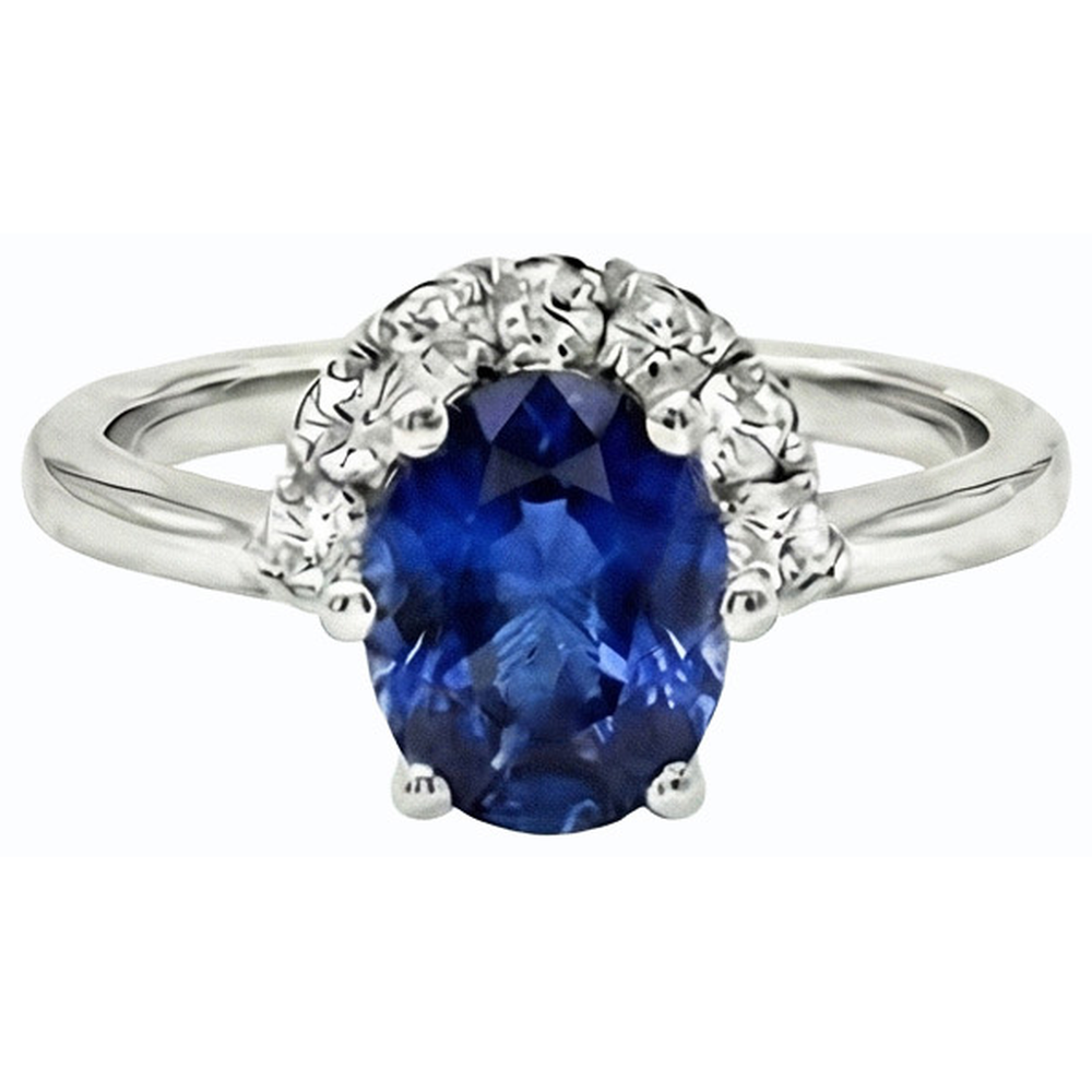 Gemstone Jewelry Oval Blue Sapphire & Natural Earth Mined Diamond Ring 2.50 Carats