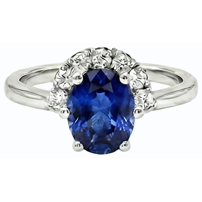 Gemstone Jewelry Oval Blue Sapphire & Natural Earth Mined Diamond Ring 2.50 Carats