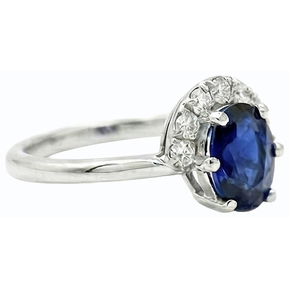 Gemstone Jewelry Oval Blue Sapphire & Natural Earth Mined Diamond Ring 2.50 Carats