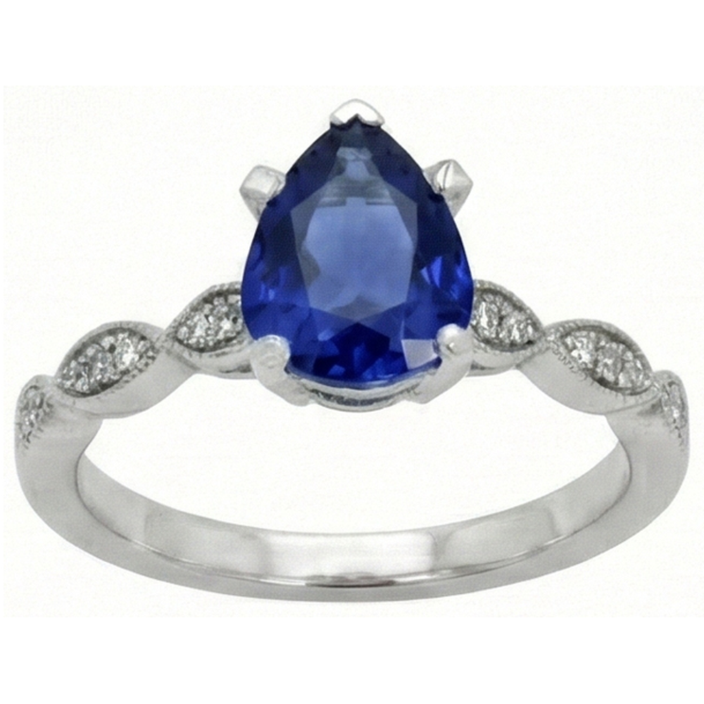 Gemstone Jewelry Pear Ceylon Sapphire Ring With Natural Earth Mined Diamonds 2.50 Carats