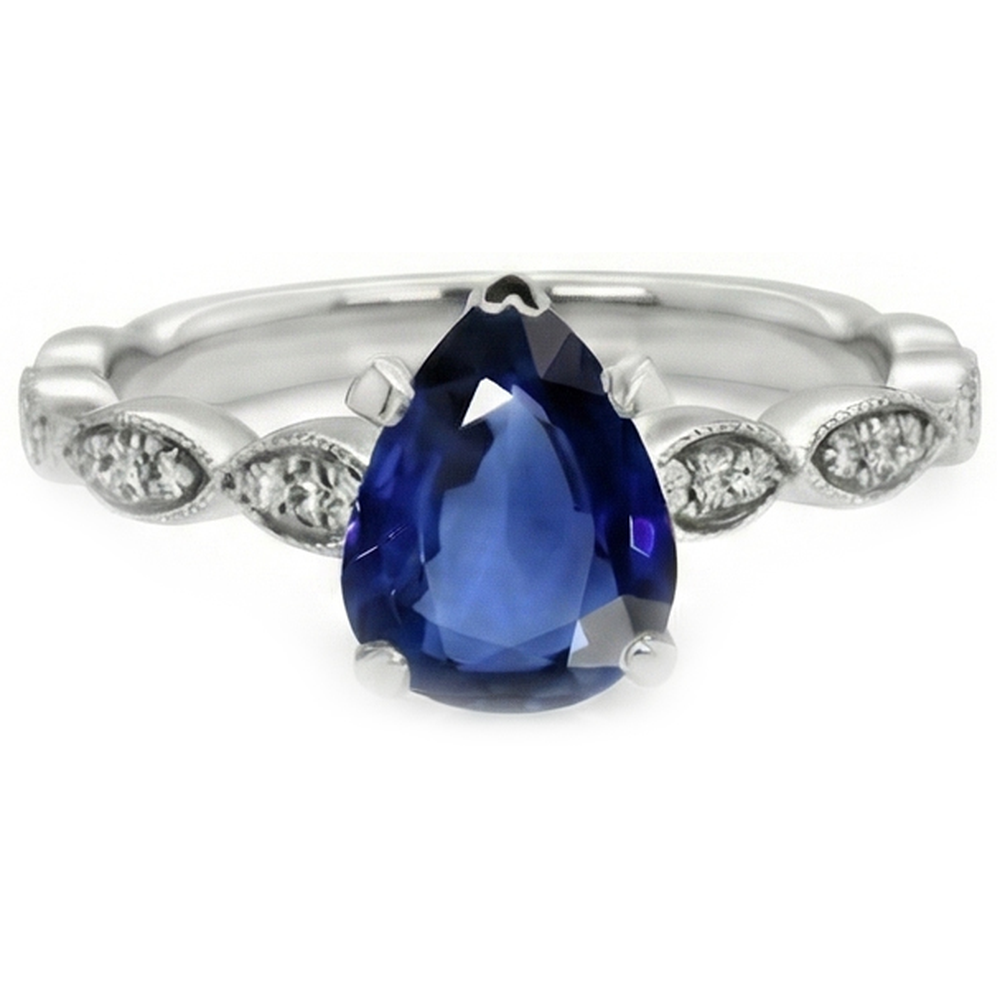 Gemstone Jewelry Pear Ceylon Sapphire Ring With Natural Earth Mined Diamonds 2.50 Carats