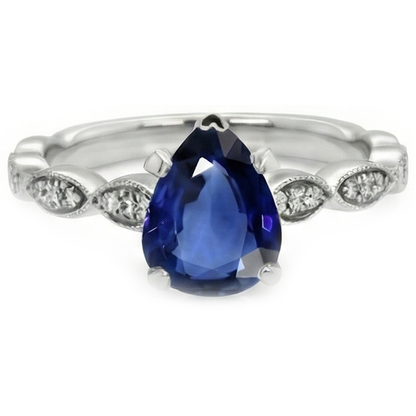 Gemstone Jewelry Pear Ceylon Sapphire Ring With Natural Earth Mined Diamonds 2.50 Carats