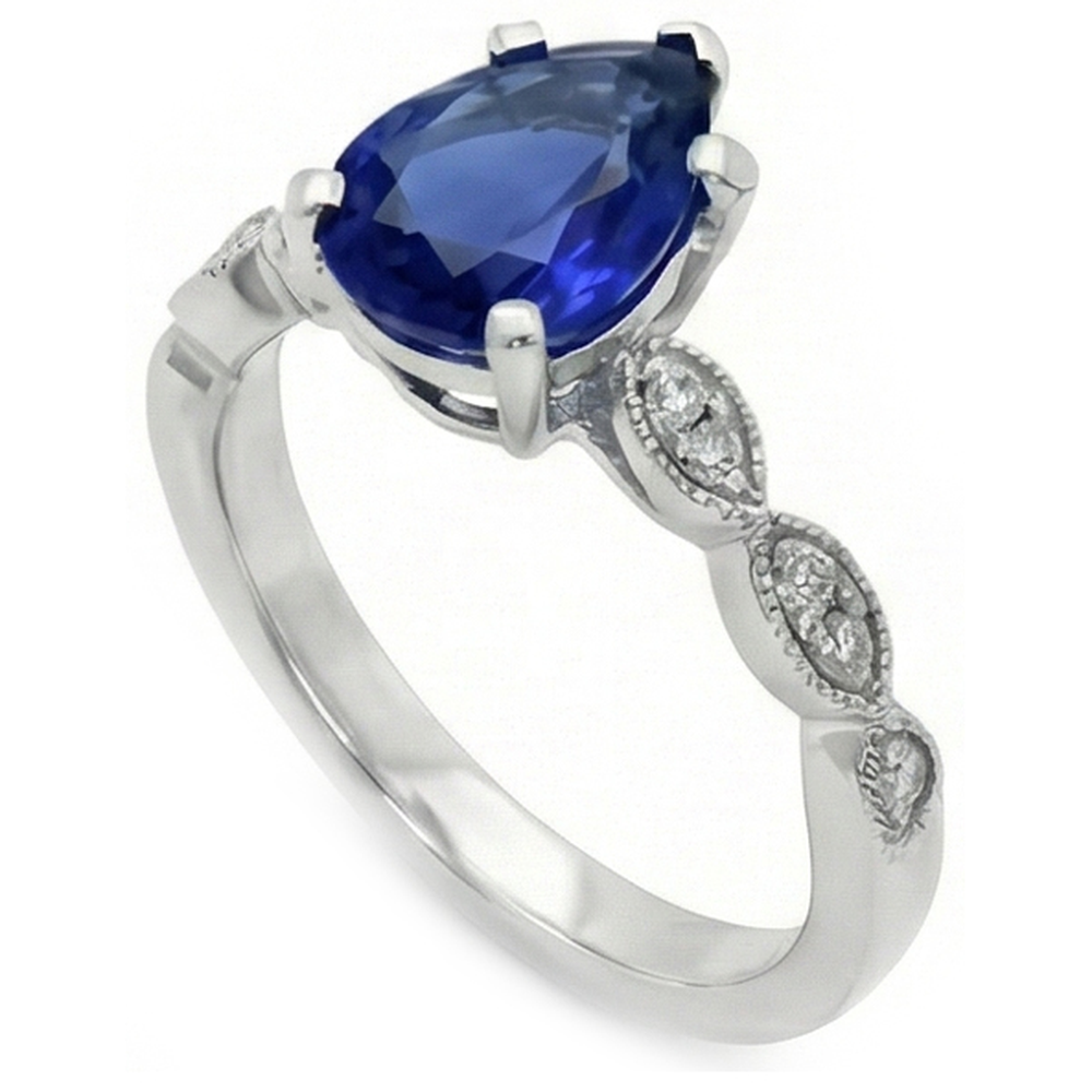 Gemstone Jewelry Pear Ceylon Sapphire Ring With Natural Earth Mined Diamonds 2.50 Carats