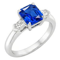 Gemstone Jewelry Radiant Sapphire & Baguette Natural Earth Mined Diamond Ring 1.75 Carats