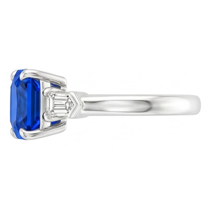 Gemstone Jewelry Radiant Sapphire & Baguette Natural Earth Mined Diamond Ring 1.75 Carats
