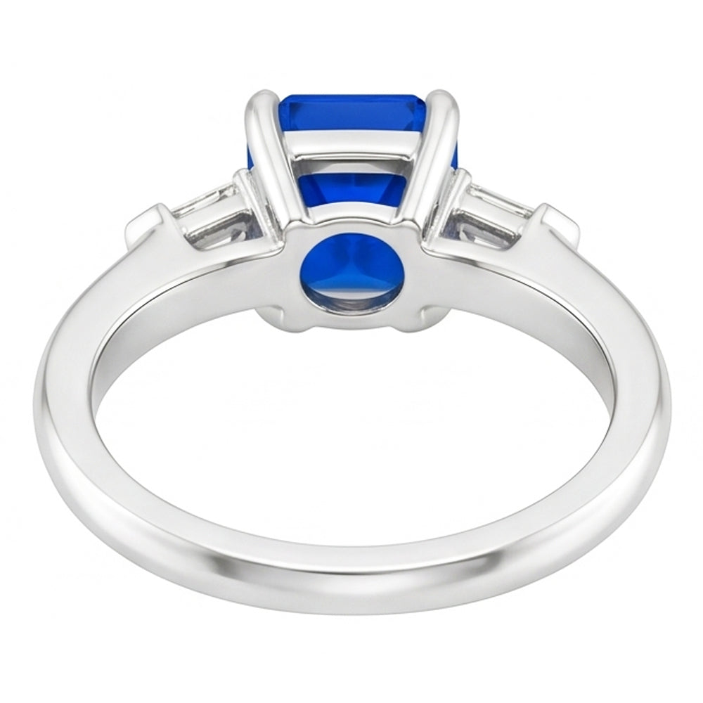 Gemstone Jewelry Radiant Sapphire & Baguette Natural Earth Mined Diamond Ring 1.75 Carats