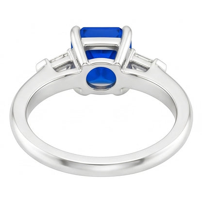 Gemstone Jewelry Radiant Sapphire & Baguette Natural Earth Mined Diamond Ring 1.75 Carats