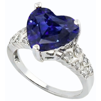 Gemstone Jewelry Ring Heart Ceylon Sapphire With Natural Earth Mined Diamonds 4 Carats