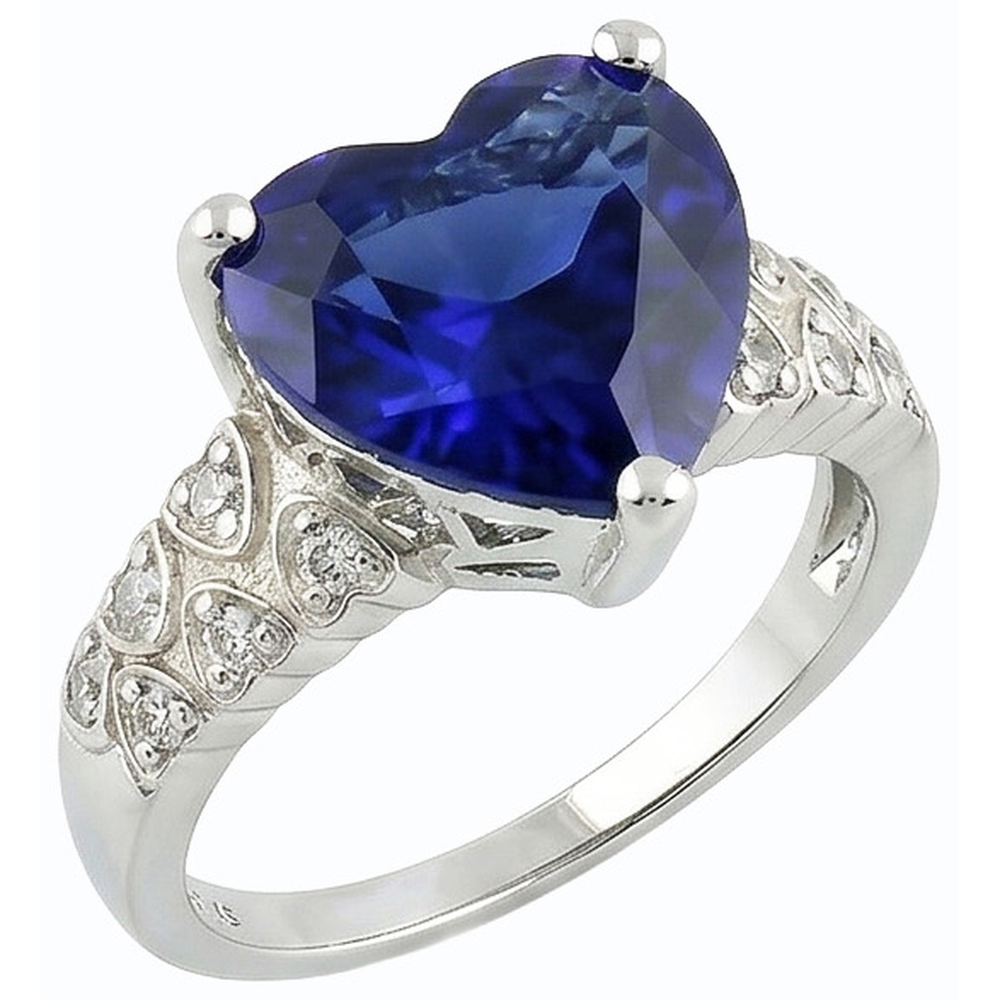 Gemstone Jewelry Ring Heart Ceylon Sapphire With Natural Earth Mined Diamonds 4 Carats