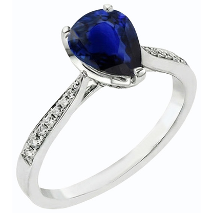 Gemstone Jewelry Ring Pear Deep Blue Sapphire & Natural Earth Mined Diamonds 2.50 Carats