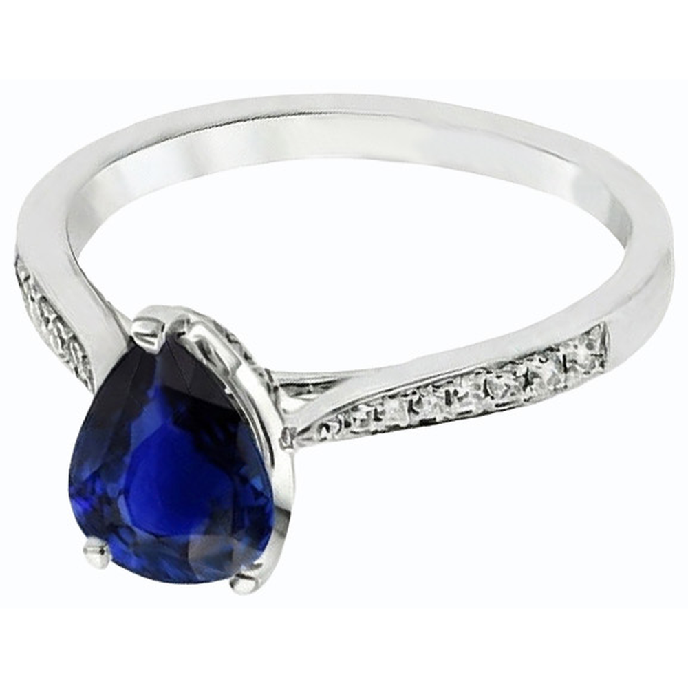 Gemstone Jewelry Ring Pear Deep Blue Sapphire & Natural Earth Mined Diamonds 2.50 Carats