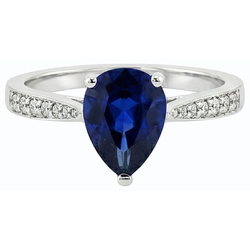 Gemstone Jewelry Ring Pear Deep Blue Sapphire & Natural Earth Mined Diamonds 2.50 Carats