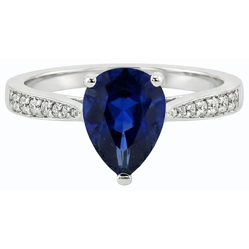 Gemstone Jewelry Ring Pear Deep Blue Sapphire & Natural Earth Mined Diamonds 2.50 Carats
