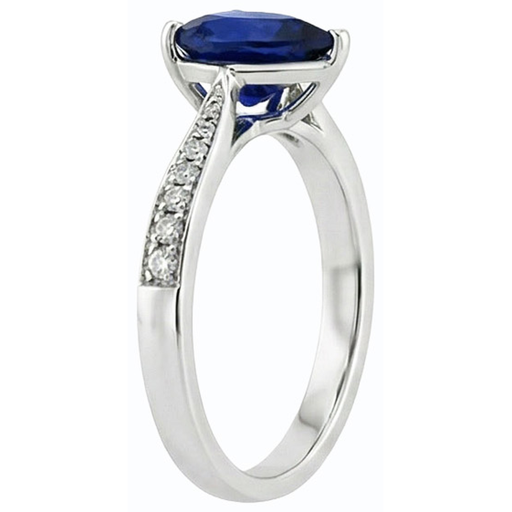 Gemstone Jewelry Ring Pear Deep Blue Sapphire & Natural Earth Mined Diamonds 2.50 Carats