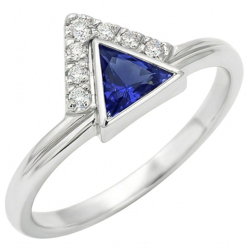 Gemstone Jewelry Trillion Ceylon Sapphire Ring 1 Carat Natural Earth Mined Diamonds